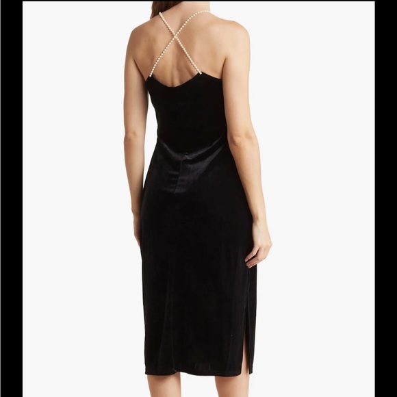 💃🏽➕NWT Sam Edelman Pearl Beaded Strap Velvet Midi Dress. Color: Black. Size 14. - Picture 3 of 10